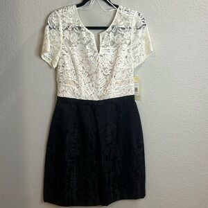 MIKAEL AGHAL dress NWT cocktail black ivory women's size 8 eyelet embroidered